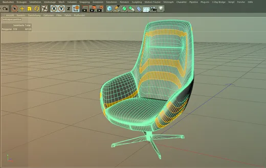 3D-Modell eines Bürosessels als Drahtgittermodell